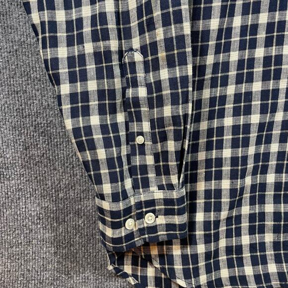 AKA Eddie Bauer Button Up Shirt Men's Large Blue Plaid Long Sleeve 100% Linen - Picture 3 of 10